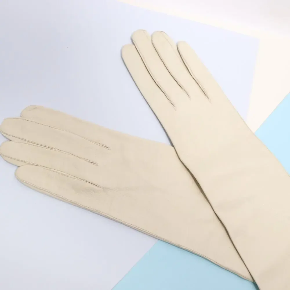Vtg Regency for Alexanders Kid Leather Gloves Women 6.25 Cream Ivory Silk Lined